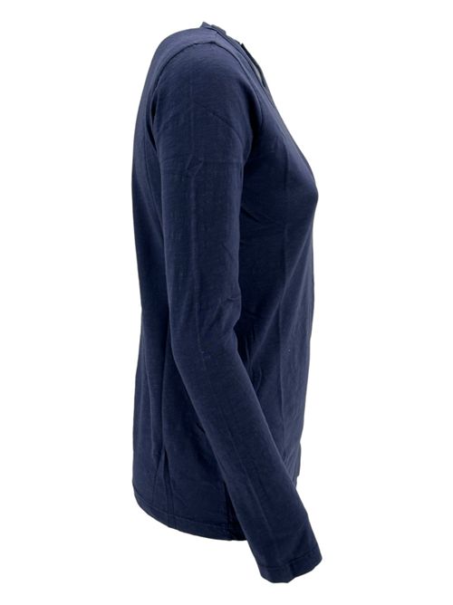 Women's crew-neck long-sleeved blue slub cotton t-shirt Velvet | LIZZIE03BLUE CHIP